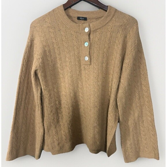 Rails Luma Wool Blend Brown Cable Knit Quarter Button Sweater Dropped Sleeve Med - Picture 1 of 9